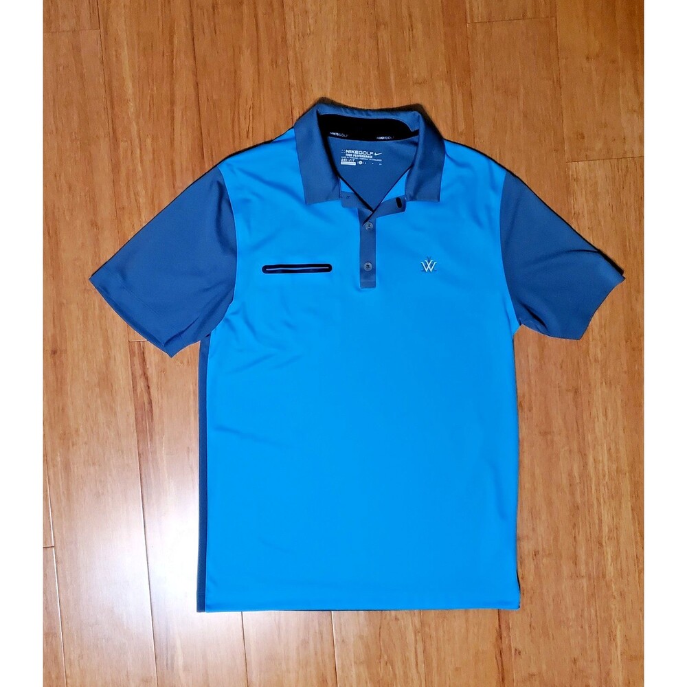 Nike Men's Dri-Fit Golf Tour Performance Blue Color Block Polo Shirt Size S